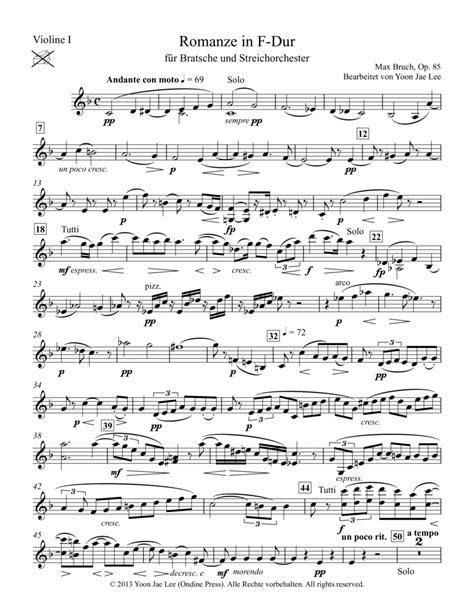 Bruch (arr. Lee): Romance In F Major For Viola And String Orchestra, Op. 85 - Set Of Parts